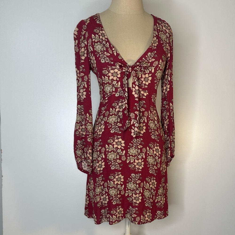 American Eagle red floral front tie dress XXS